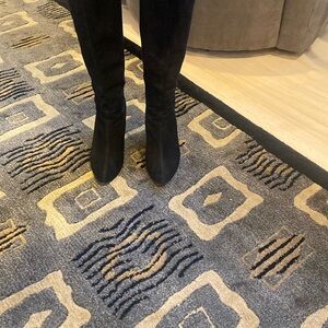 Black suede wedge heel with back zipper. Great condition.